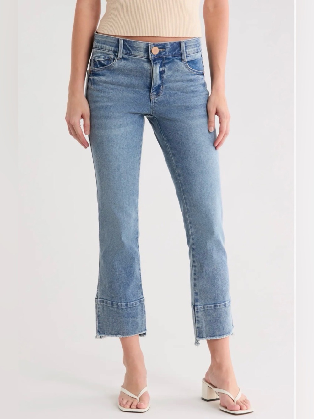 Democracy Kick Flare Step Hem Jeans - Light Blue Frayed Hem size 8
